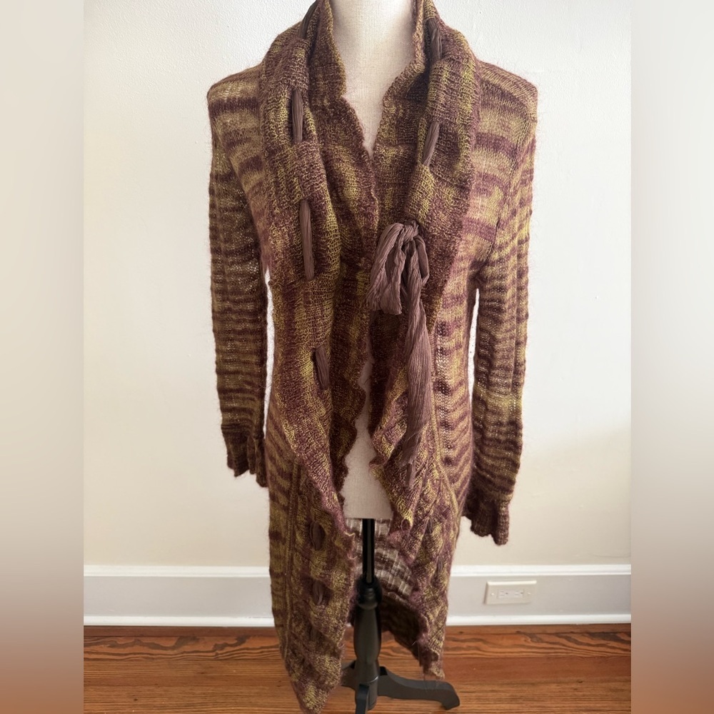 Nordstrom Cardigan Sweater Duster Knit Mohair Wool Acrylic Blend Brown Tan OS
